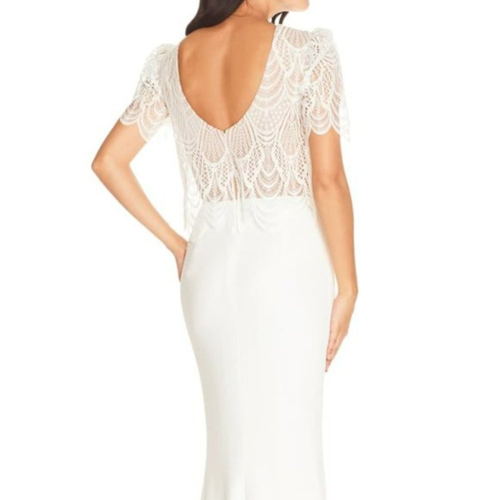 Dress The Population White Lace Scalloped Gown Maxi‎ Dress with Slit NWT - Picture 3 of 6